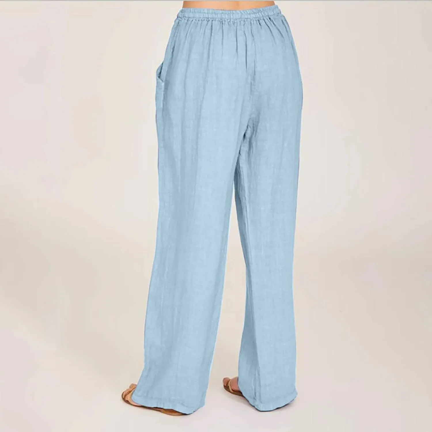 Summer Pants for Women Solid Color Casual Cotton Linen Pants 2025 Vacation Outfits Baggy Drawstring Trousers