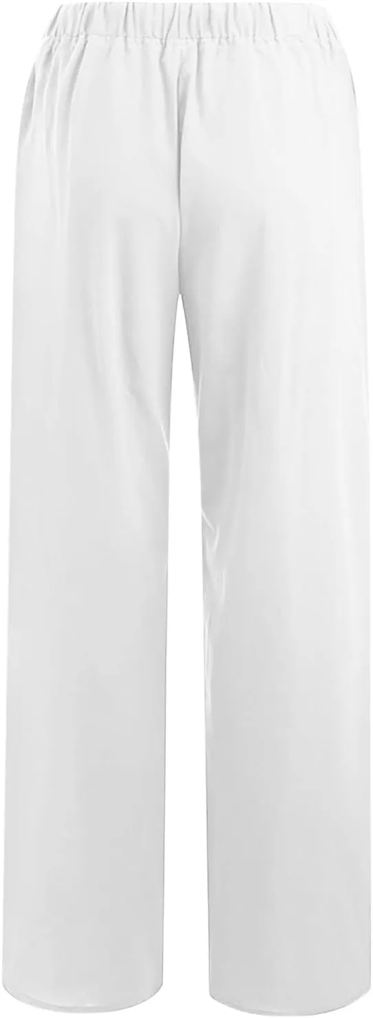 Summer Pants for Women Solid Color Casual Cotton Linen Pants 2025 Vacation Outfits Baggy Drawstring Trousers