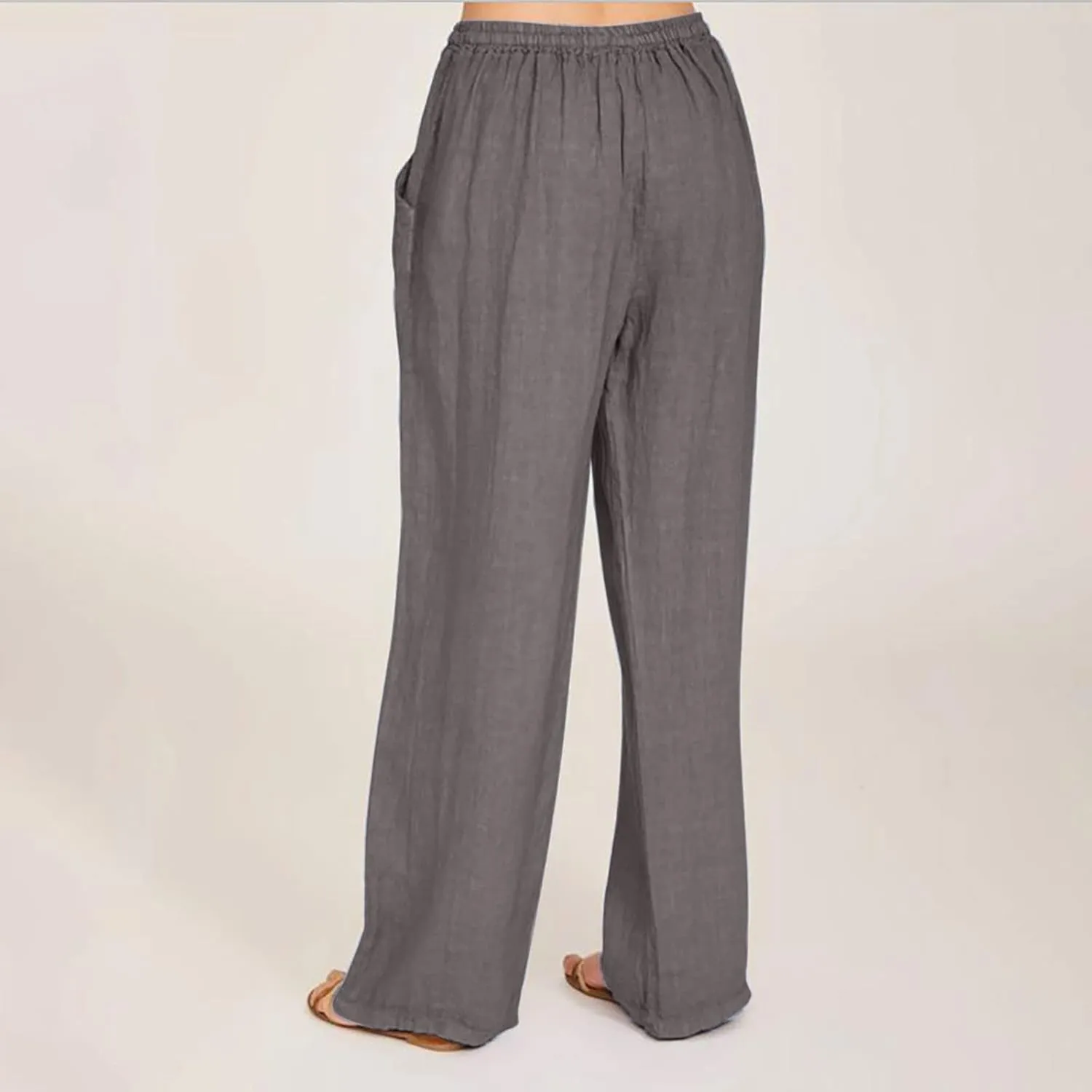 Summer Pants for Women Solid Color Casual Cotton Linen Pants 2025 Vacation Outfits Baggy Drawstring Trousers