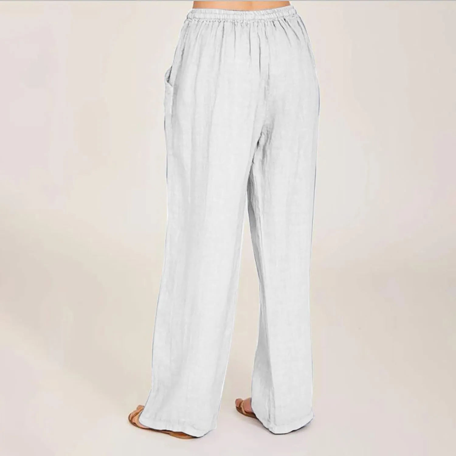 Summer Pants for Women Solid Color Casual Cotton Linen Pants 2025 Vacation Outfits Baggy Drawstring Trousers