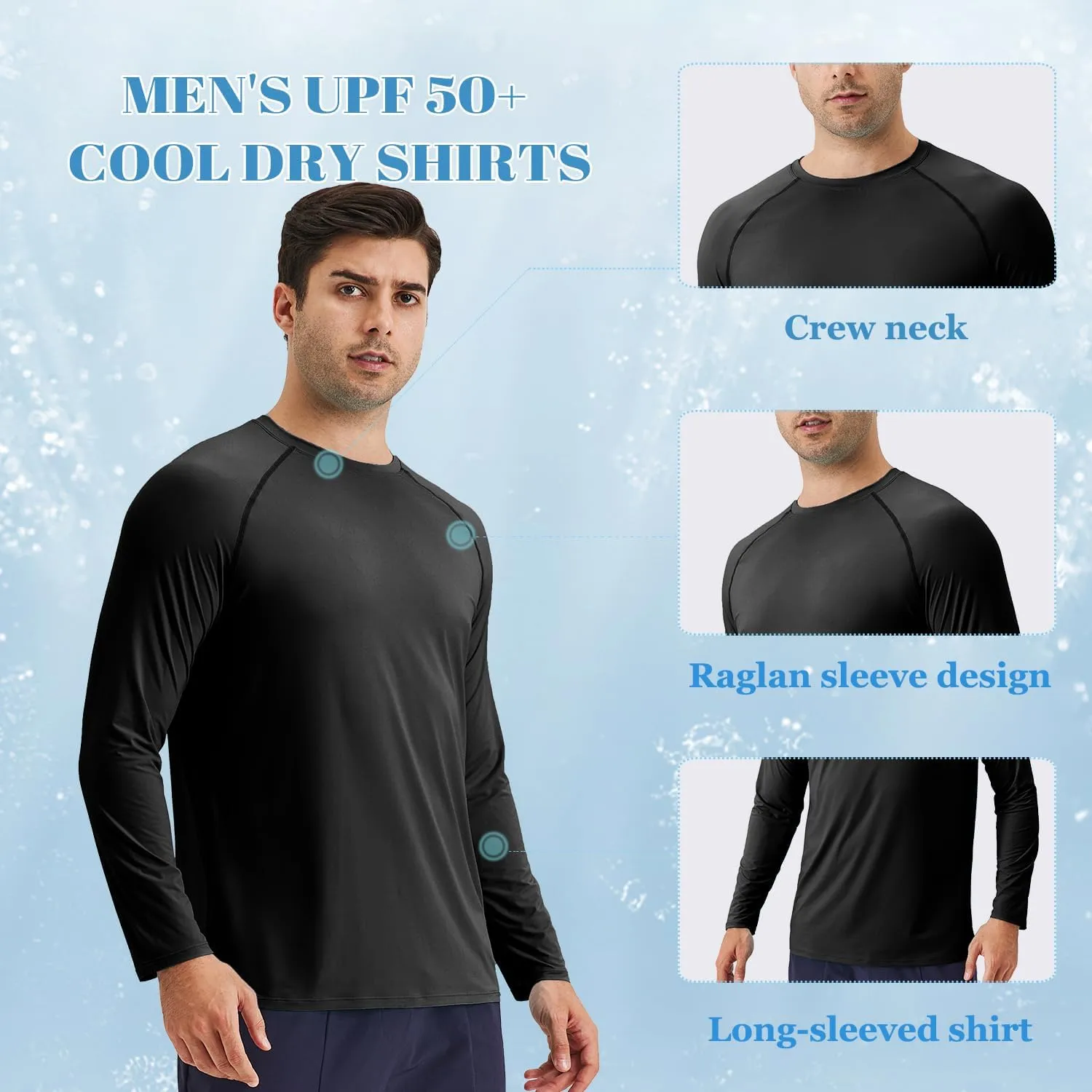 Sun Protection Shirts for Men UPF 50  Long Sleeve Rash Guard T-Shirt for Swimming Running Workout Hiking