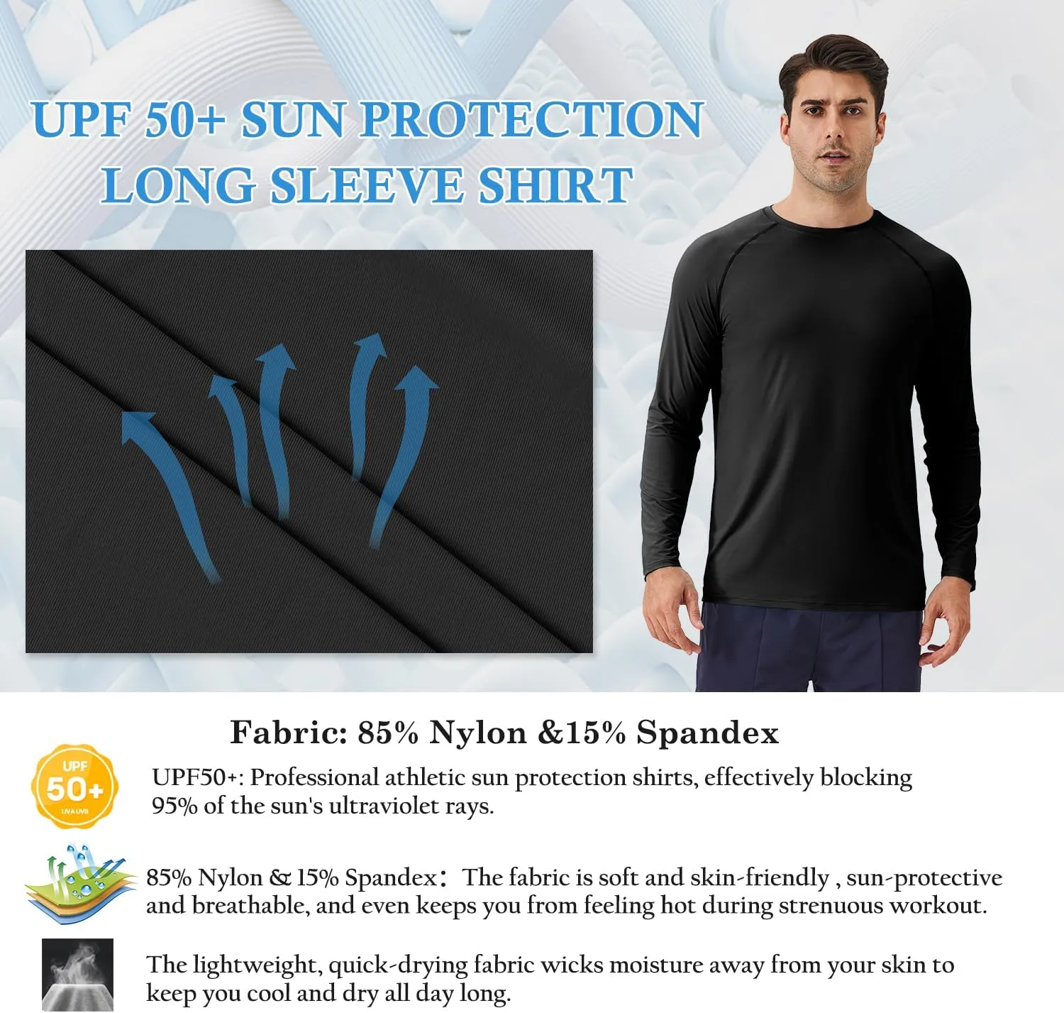Sun Protection Shirts for Men UPF 50  Long Sleeve Rash Guard T-Shirt for Swimming Running Workout Hiking