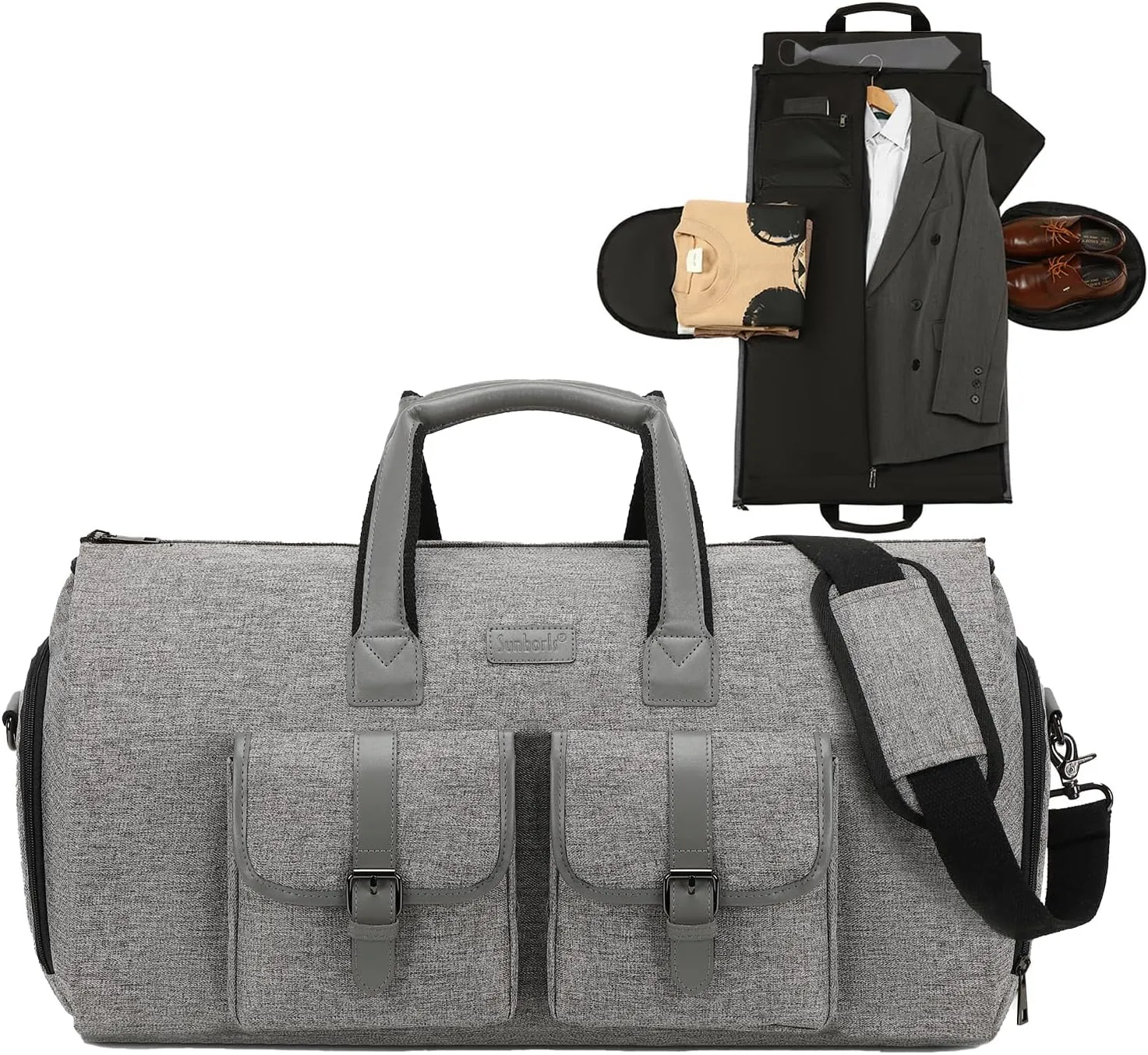 Sunborls Garment Bag for Travel  2 in 1 Convertible Duffle Carry On Garment Bag, Suit Travel Bag for Men & Women, Ideal for Business, Interviews, Shows, Cruises & Formal Events Gray