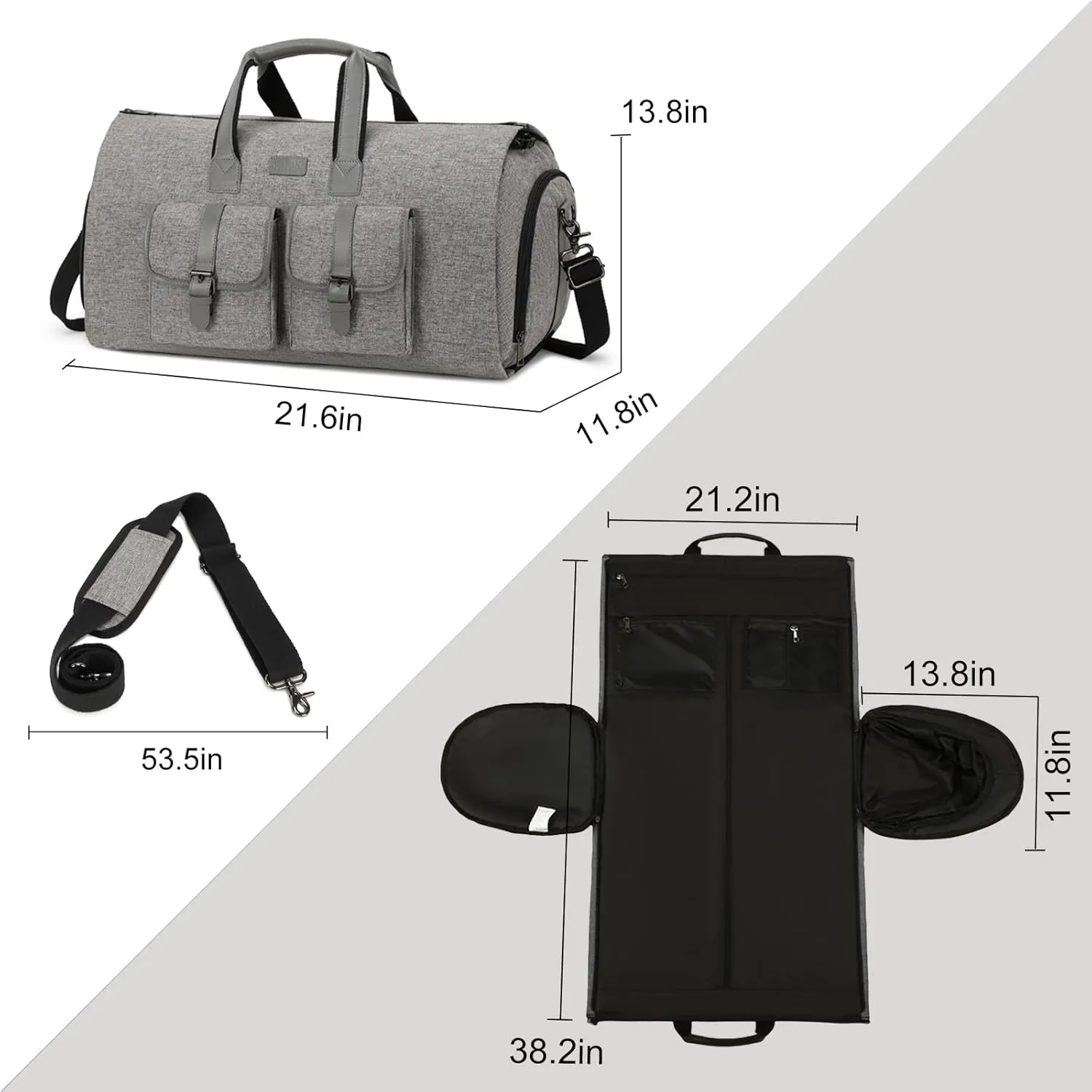 Sunborls Garment Bag for Travel  2 in 1 Convertible Duffle Carry On Garment Bag, Suit Travel Bag for Men & Women, Ideal for Business, Interviews, Shows, Cruises & Formal Events Gray
