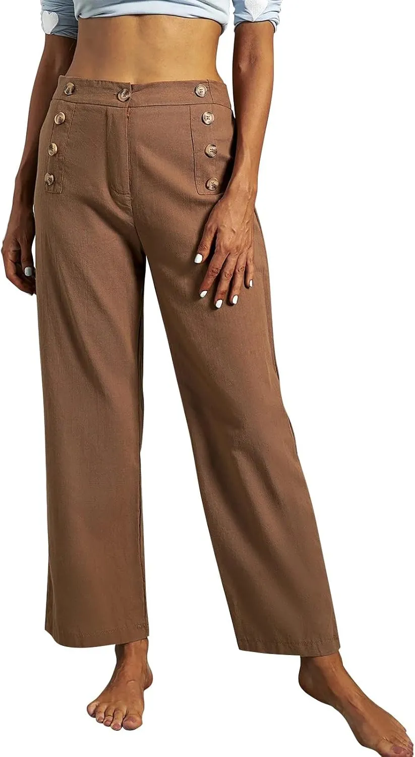 Sweats for Women Long Drawstring Casual Linen Elastic Women Leg Solid Cotton Pants Sports Athletic Lounge Pants with