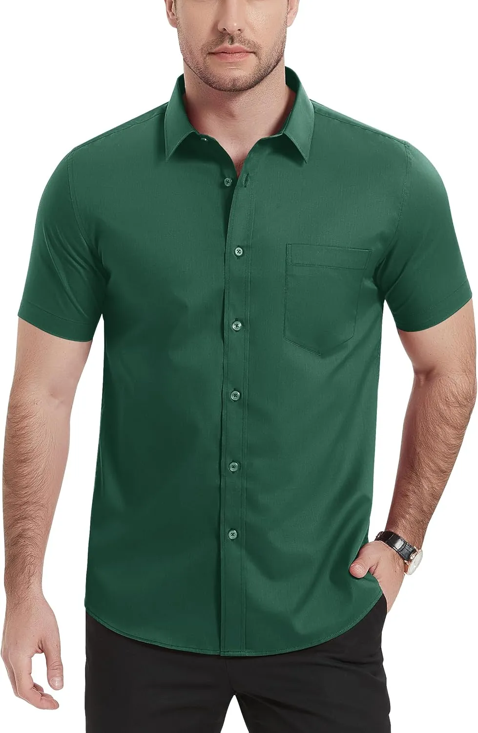 TACVASEN Men's Dress Shirts Button Up Short Sleeve with Chest Pocket Cotton Shirt for Summer Casual Regular Fit