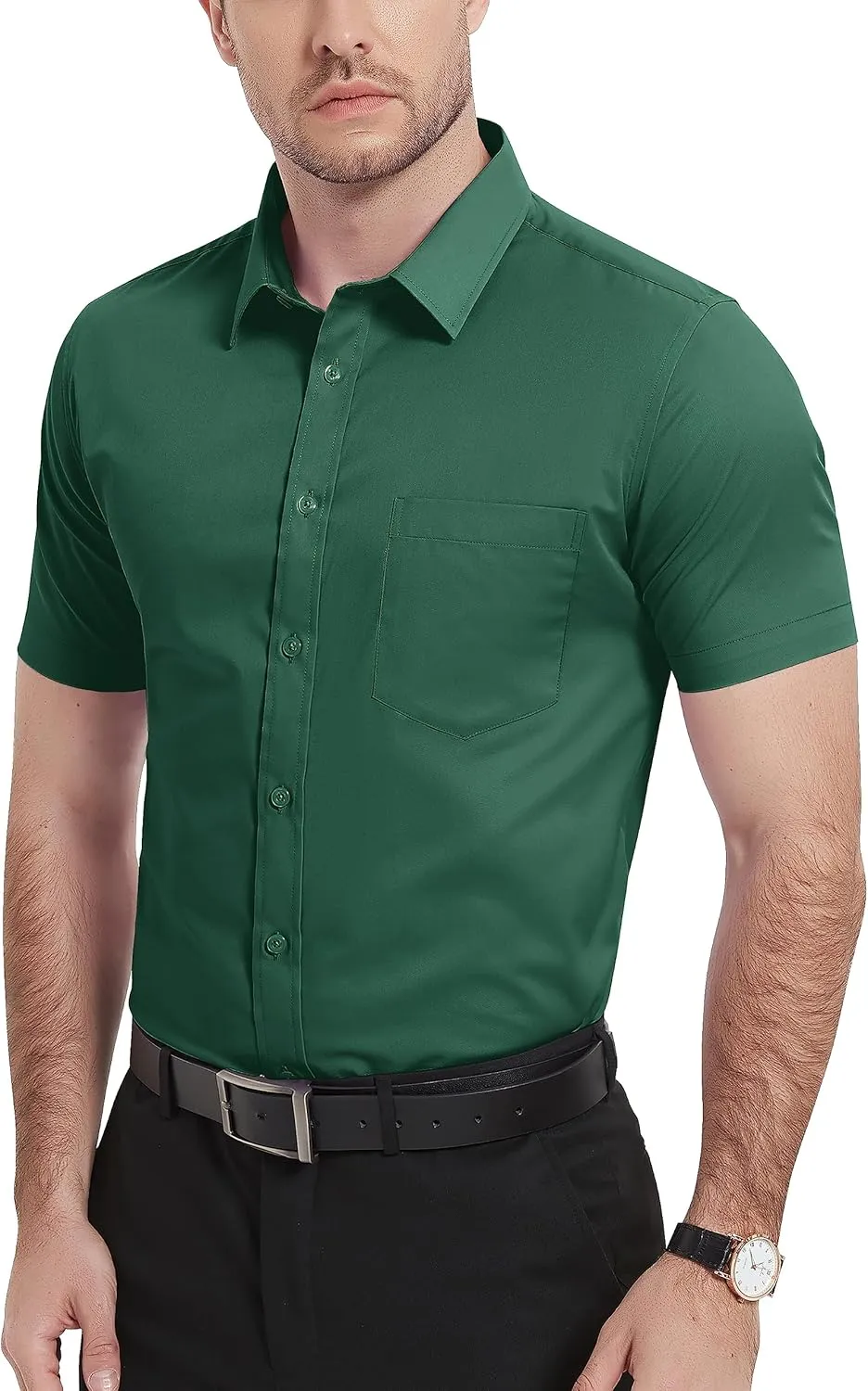 TACVASEN Men's Dress Shirts Button Up Short Sleeve with Chest Pocket Cotton Shirt for Summer Casual Regular Fit