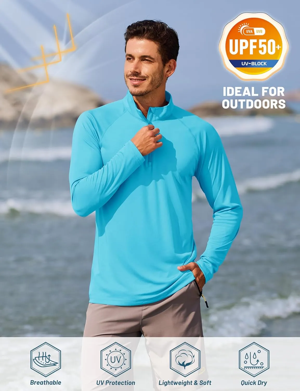 TACVASEN Men's Long Sleeve Athletic Shirts 1/4 Pullover Zip Sun Protection Rash Guard UPF 50  Outdoor Running T-Shirts