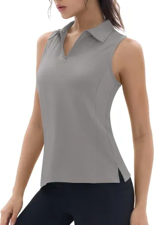 TACVASEN Womens Golf Shirts Sleeveless Racerback Polo Shirt UPF 50  Zip Up Moisture Wicking Workout Tennis Athletic Tank Tops