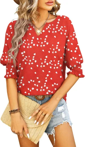 TAKEYAL Women's 2025 Fashion 3/4 Sleeve V Neck T-Shirts Cute Spring Summer Business Dressy Blouses Solid Basic Tee Tops