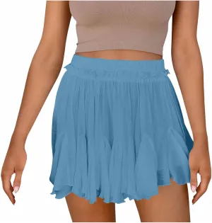 TANGNADE Women Flowy Skirt Summer Dressy Casual Boho Ruffle Mini Skirts Pleated High Waist Cute Skorts Trendy Clothes