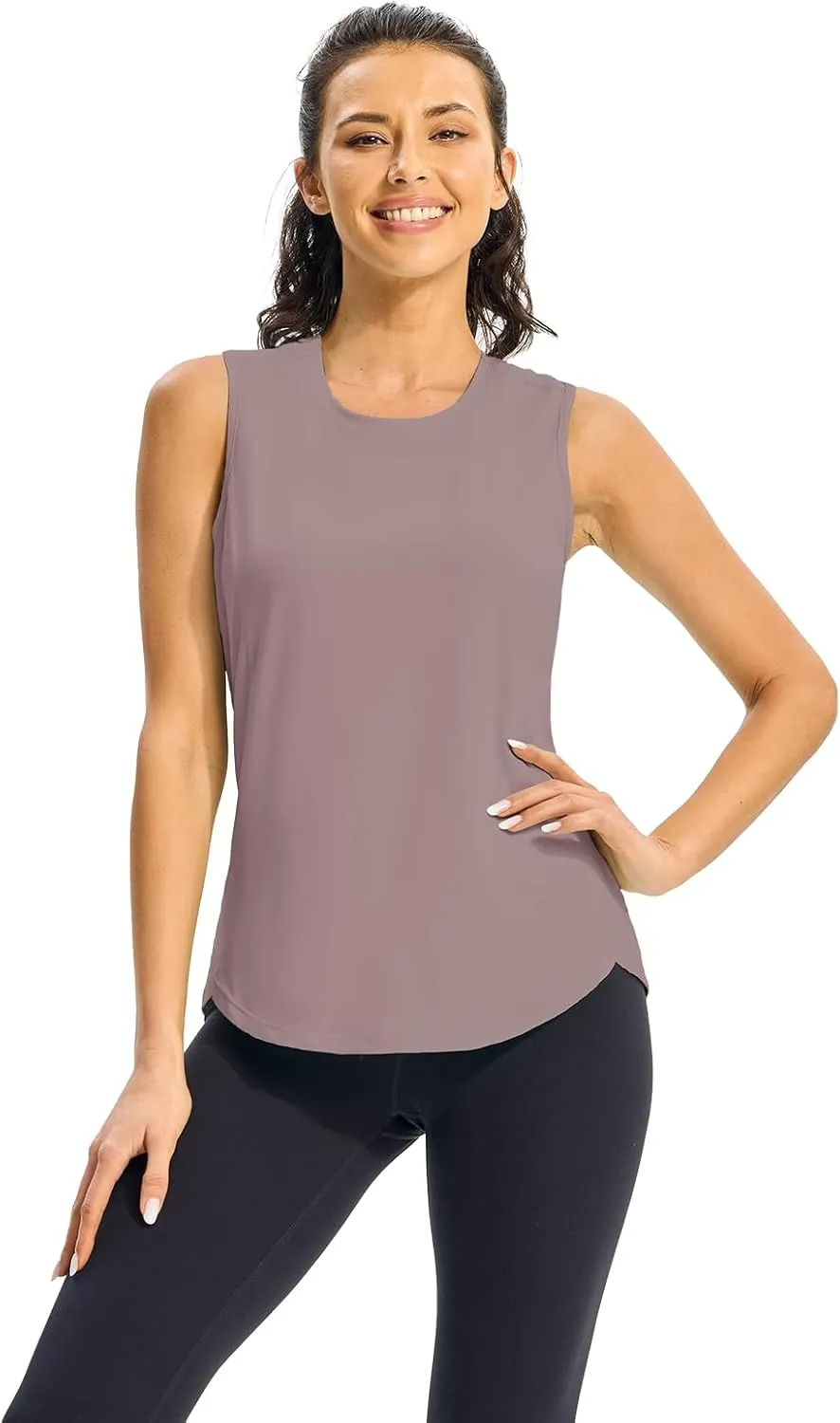 TBMPOY Women's Workout Tank Tops High Crew Neck Racerback Lightweight Muscle Dry Fit Tennis Sleeveless Athletic Running Yoga