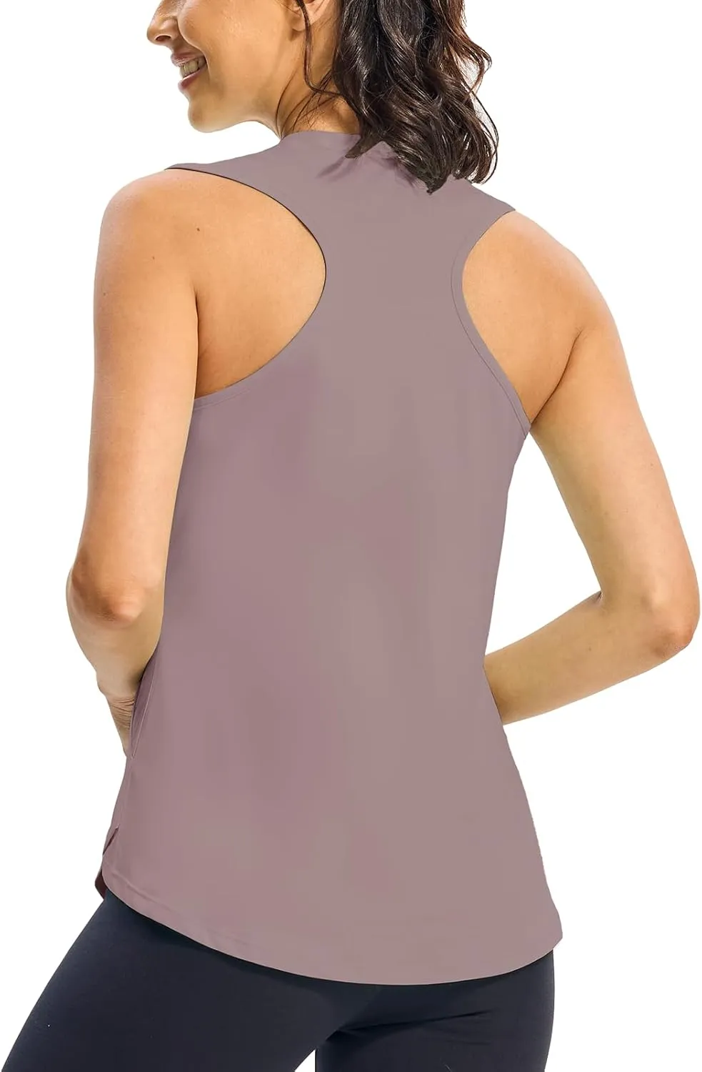 TBMPOY Women's Workout Tank Tops High Crew Neck Racerback Lightweight Muscle Dry Fit Tennis Sleeveless Athletic Running Yoga