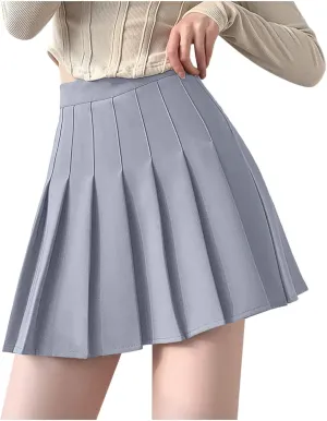 Teen Girls Pleated Skirts Spring Preppy A-Line Skirt with Pockets Trendy Elastic High Waisted Athletic Skorts with Shorts