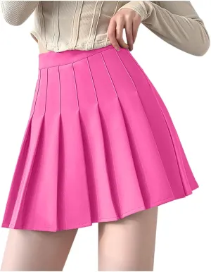Teen Girls Pleated Skirts Spring Preppy A-Line Skirt with Pockets Trendy Elastic High Waisted Athletic Skorts with Shorts