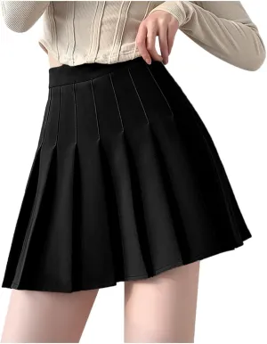 Teen Girls Pleated Skirts Spring Preppy A-Line Skirt with Pockets Trendy Elastic High Waisted Athletic Skorts with Shorts