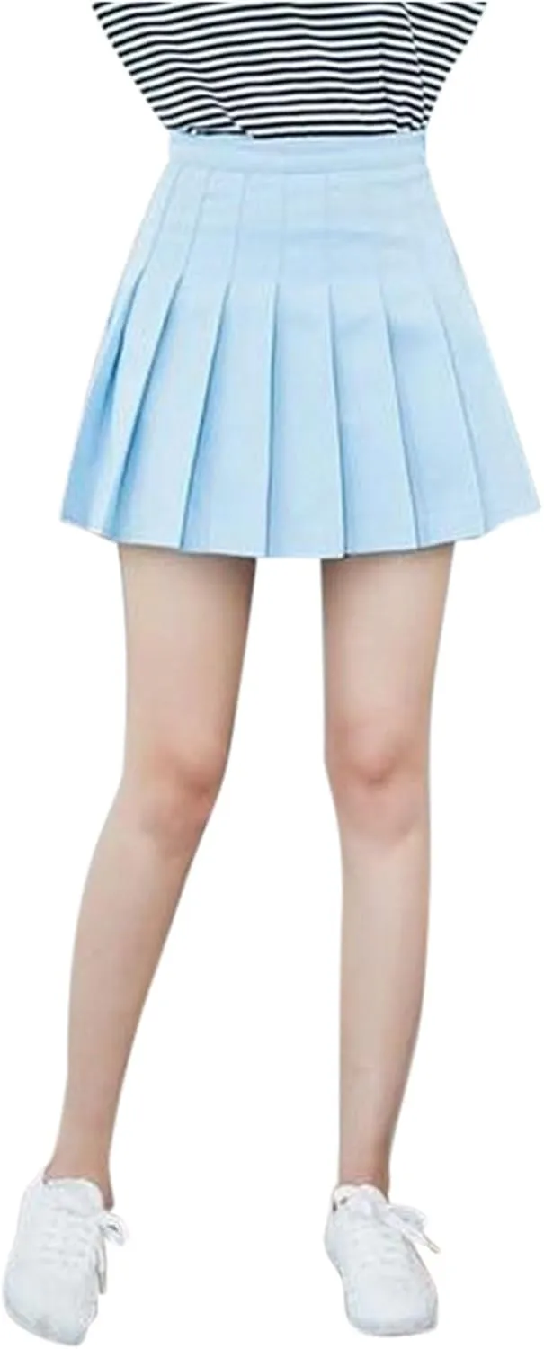 Teen Girls Pleated Skirts Spring Preppy A-Line Skirt with Pockets Trendy Elastic High Waisted Athletic Skorts with Shorts