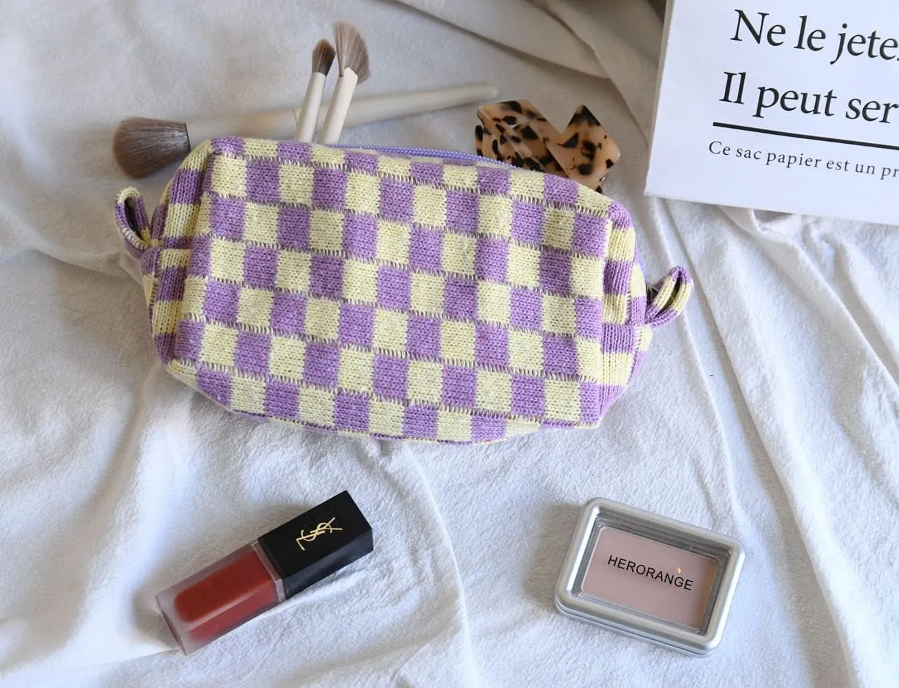 Teen Girls Trendy Stuff Make Up Bag Preppy Stuff Makeup Bags Aesthetic Stuff for Teen Girls Checkered Makeup Bag Cute Stuff for Teen Girls