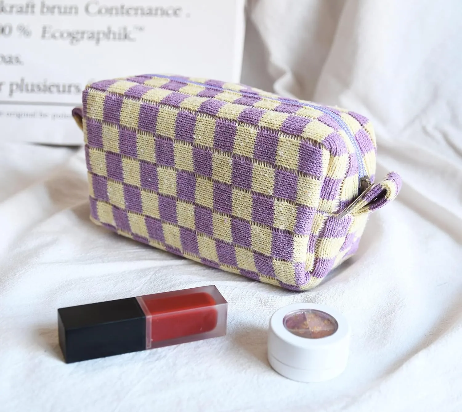 Teen Girls Trendy Stuff Make Up Bag Preppy Stuff Makeup Bags Aesthetic Stuff for Teen Girls Checkered Makeup Bag Cute Stuff for Teen Girls
