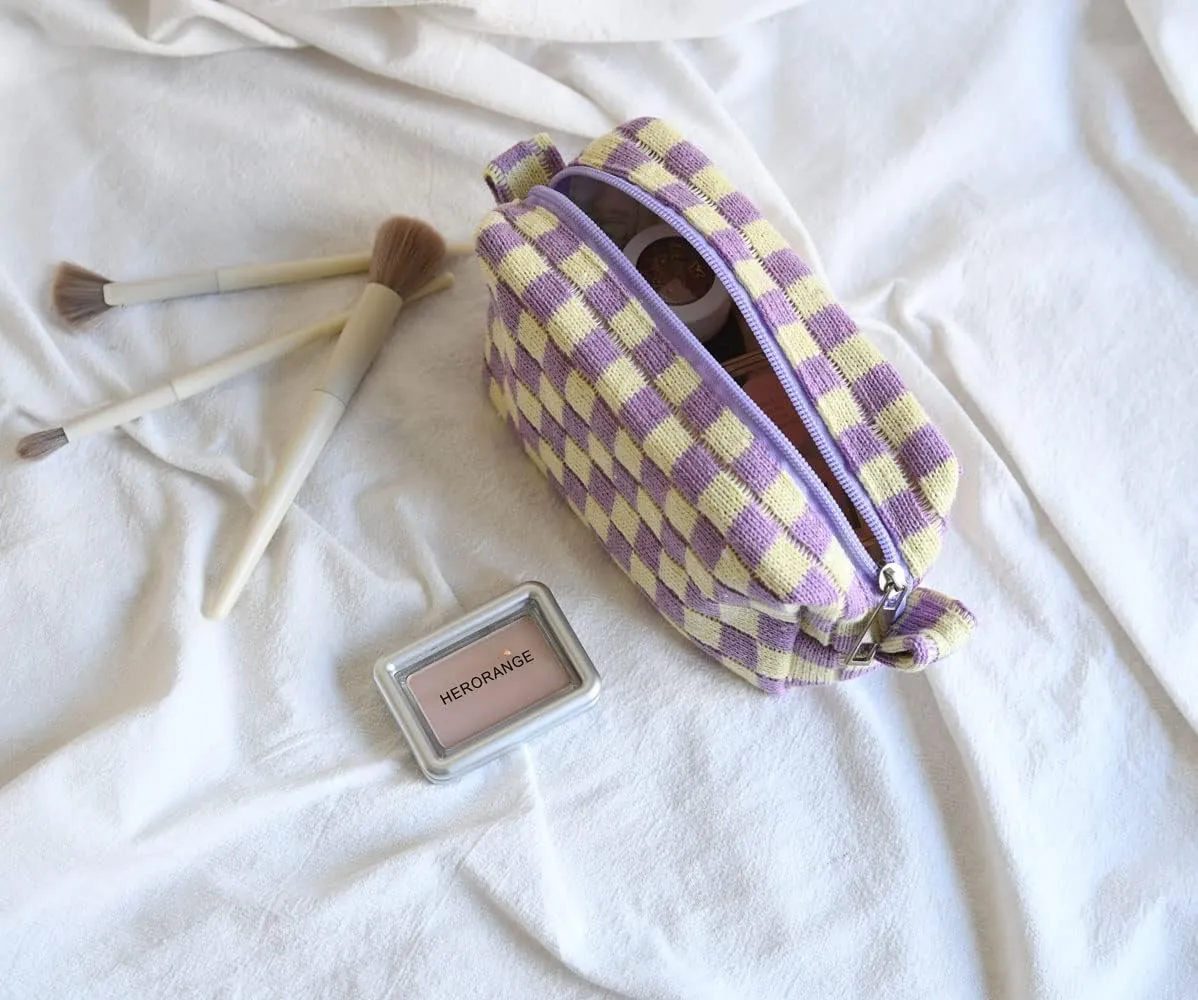 Teen Girls Trendy Stuff Make Up Bag Preppy Stuff Makeup Bags Aesthetic Stuff for Teen Girls Checkered Makeup Bag Cute Stuff for Teen Girls