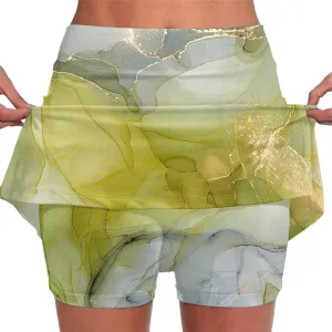Tennis Skorts for Women Tie-Dye Ink Printed Workout Mini Skirts Golf Athletic Running Exercise Shorts Activewear Plus Size