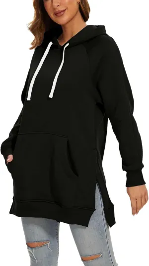The Warmy Oversized Hoodie Dress for Women Split Hem Pullover Long Sweatshirt with Pocket Valentines Day Gift for Her