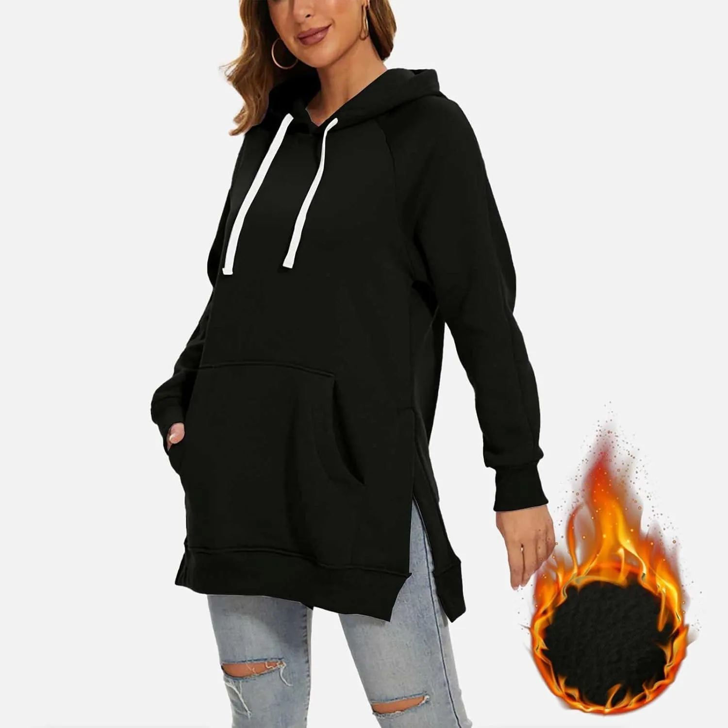 The Warmy Oversized Hoodie Dress for Women Split Hem Pullover Long Sweatshirt with Pocket Valentines Day Gift for Her