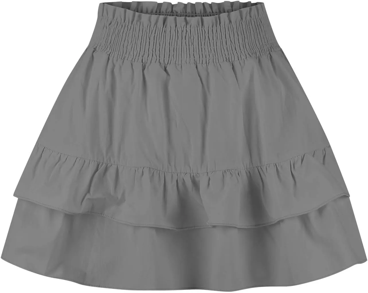 Tiered Ruffle Boho Skirts for Women Summer Cute Mini Skirt Solid Bohemian Vacation Skirts Pleated Short Skirt