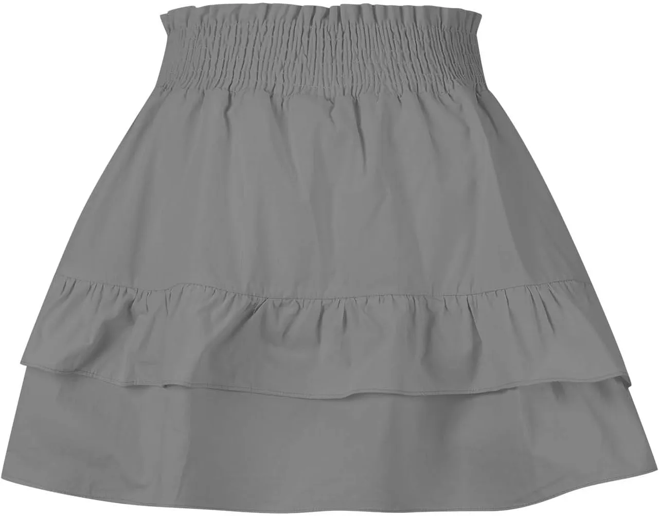 Tiered Ruffle Boho Skirts for Women Summer Cute Mini Skirt Solid Bohemian Vacation Skirts Pleated Short Skirt