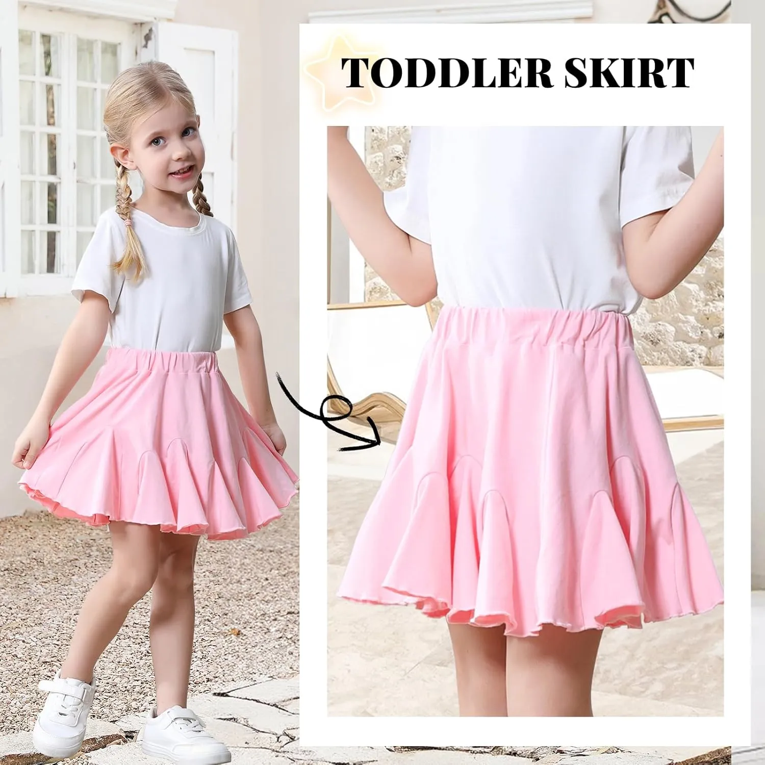 Toddler Baby Girls Skirts Skorts Elastic Little Girls Pleated Skirts Casual Flowy Ruffles Flared for Toddler