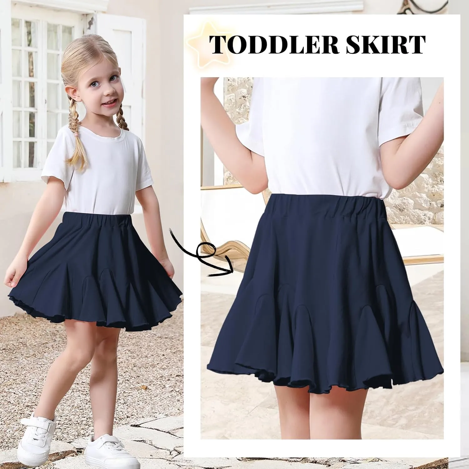 Toddler Baby Girls Skirts Skorts Elastic Little Girls Pleated Skirts Casual Flowy Ruffles Flared for Toddler