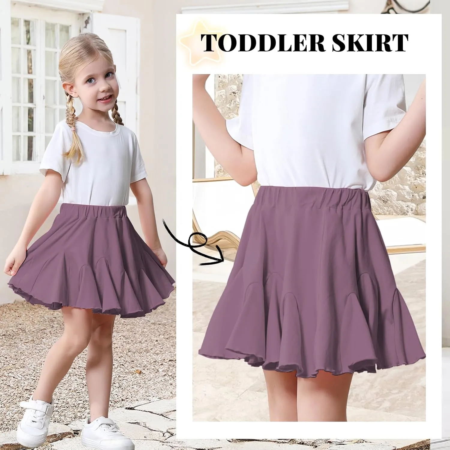 Toddler Baby Girls Skirts Skorts Elastic Little Girls Pleated Skirts Casual Flowy Ruffles Flared for Toddler