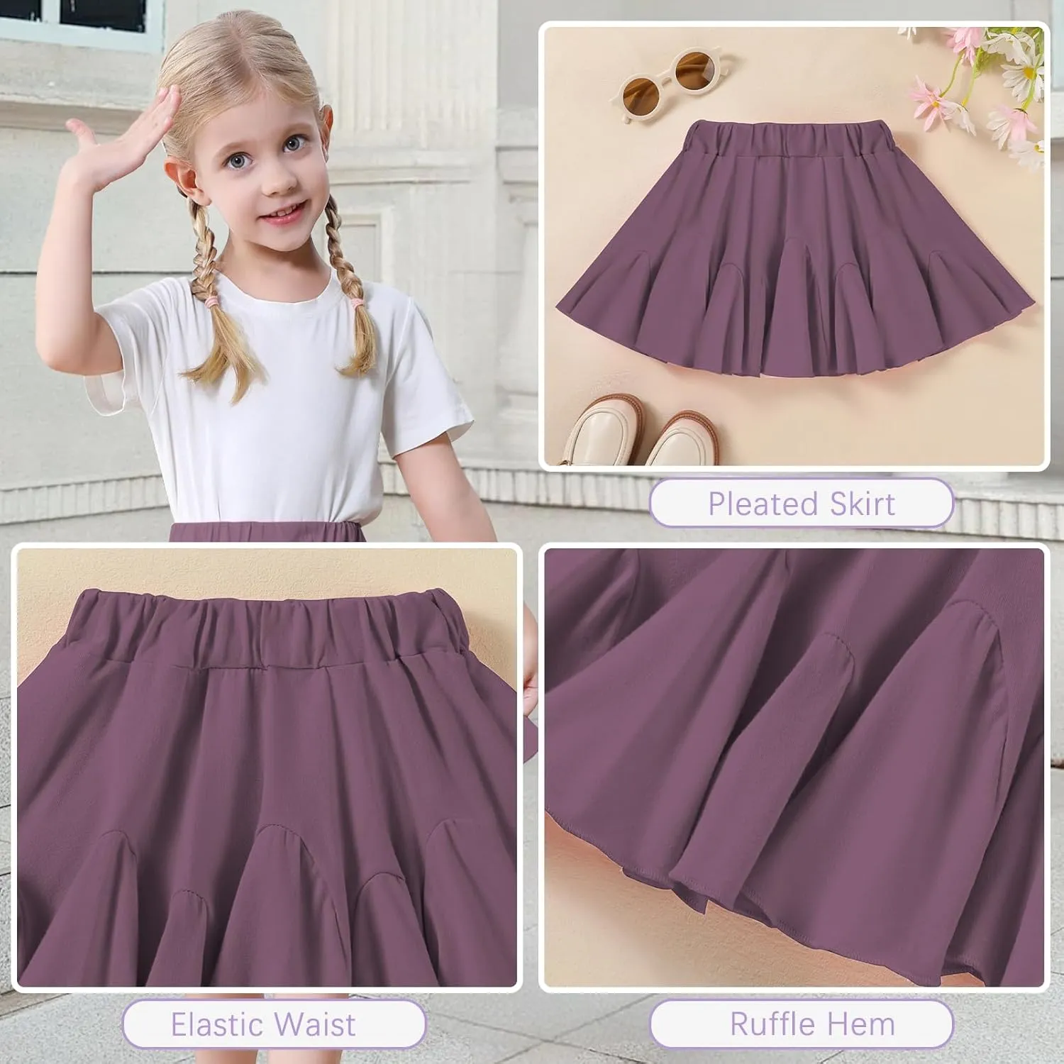 Toddler Baby Girls Skirts Skorts Elastic Little Girls Pleated Skirts Casual Flowy Ruffles Flared for Toddler