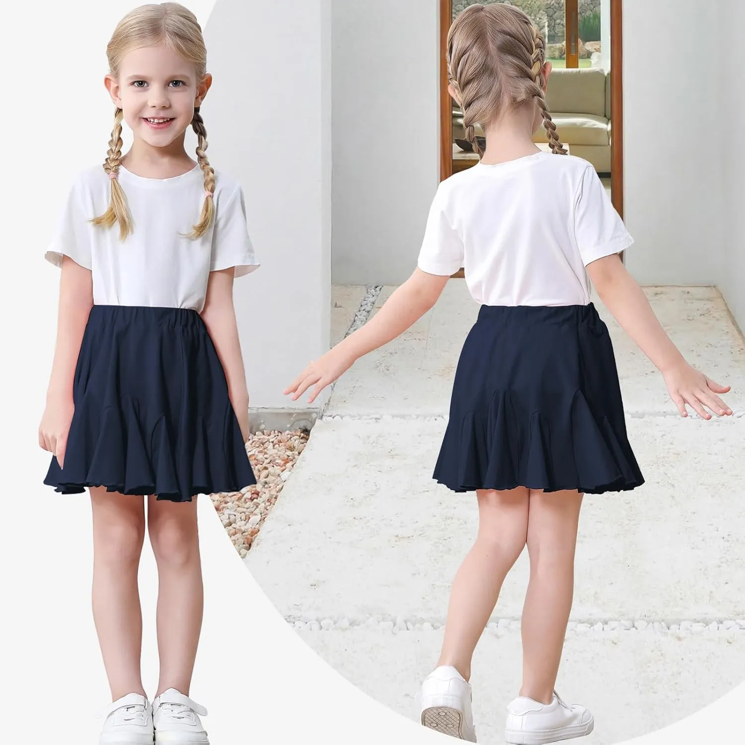 Toddler Baby Girls Skirts Skorts Elastic Little Girls Pleated Skirts Casual Flowy Ruffles Flared for Toddler