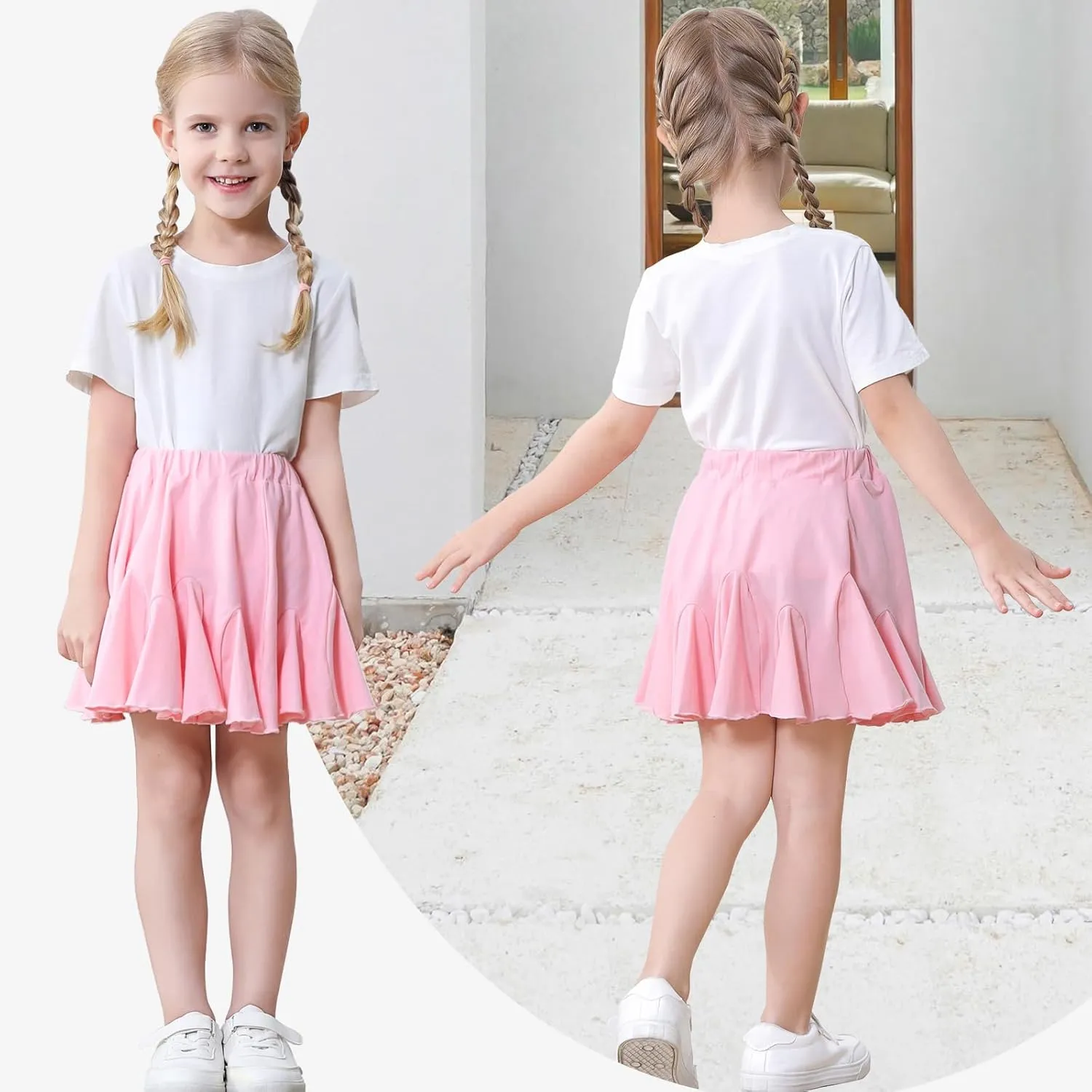 Toddler Baby Girls Skirts Skorts Elastic Little Girls Pleated Skirts Casual Flowy Ruffles Flared for Toddler