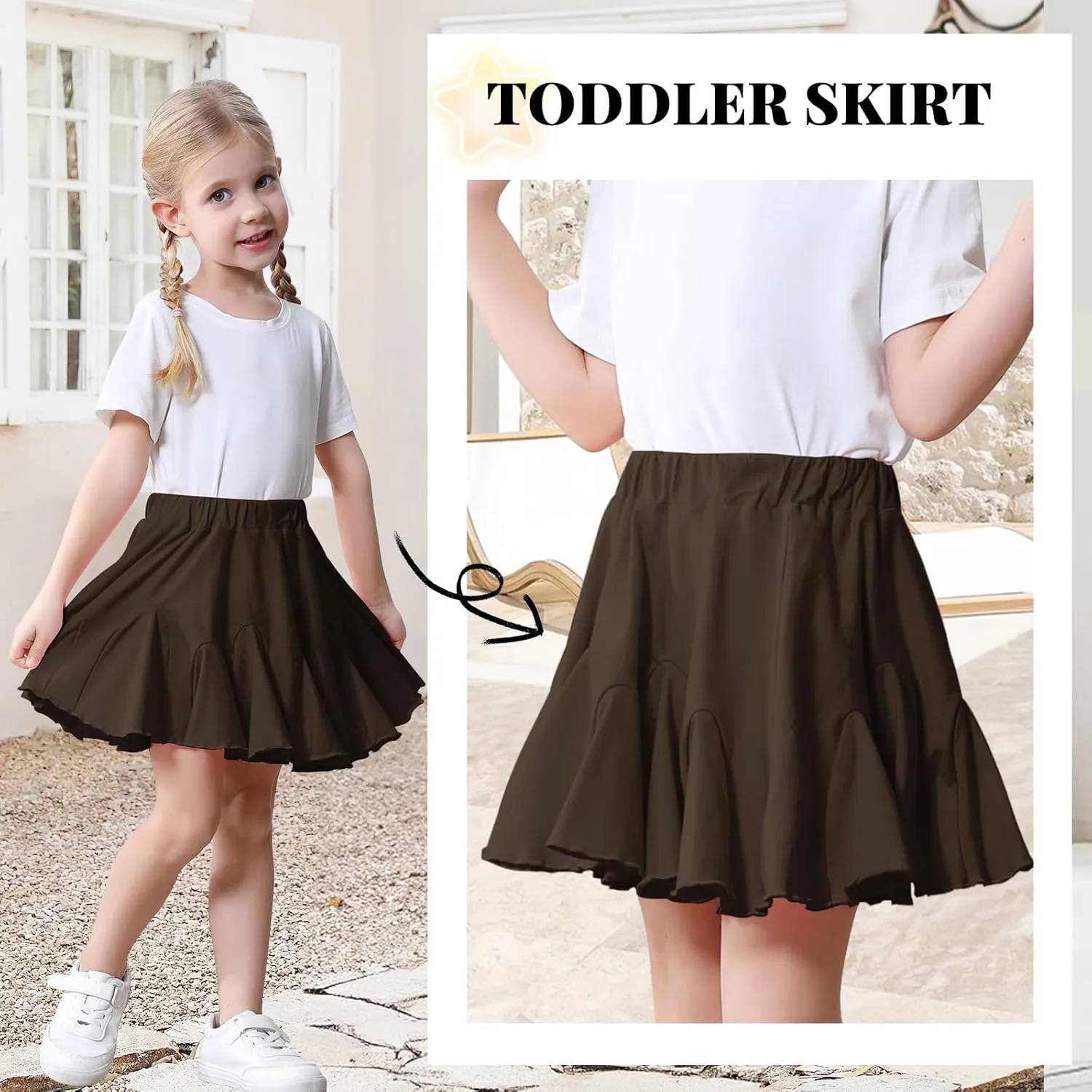 Toddler Baby Girls Skirts Skorts Elastic Little Girls Pleated Skirts Casual Flowy Ruffles Flared for Toddler