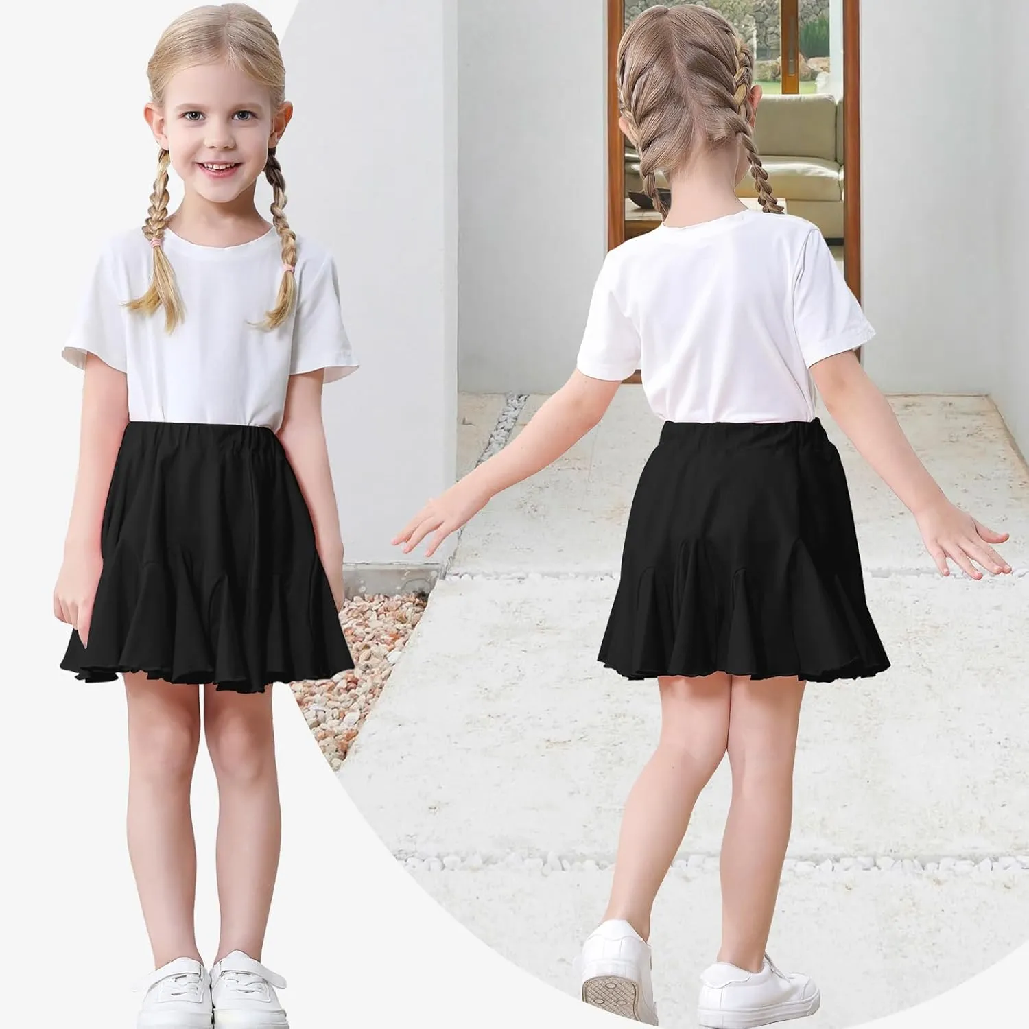 Toddler Baby Girls Skirts Skorts Elastic Little Girls Pleated Skirts Casual Flowy Ruffles Flared for Toddler
