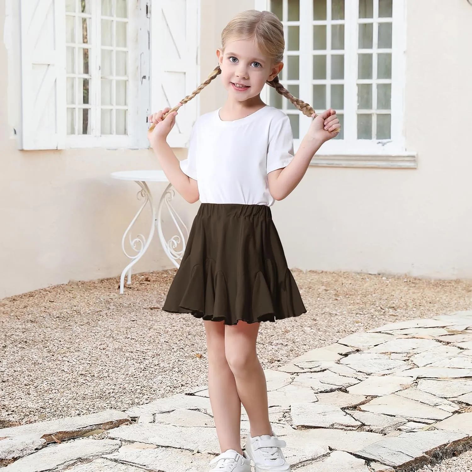 Toddler Baby Girls Skirts Skorts Elastic Little Girls Pleated Skirts Casual Flowy Ruffles Flared for Toddler
