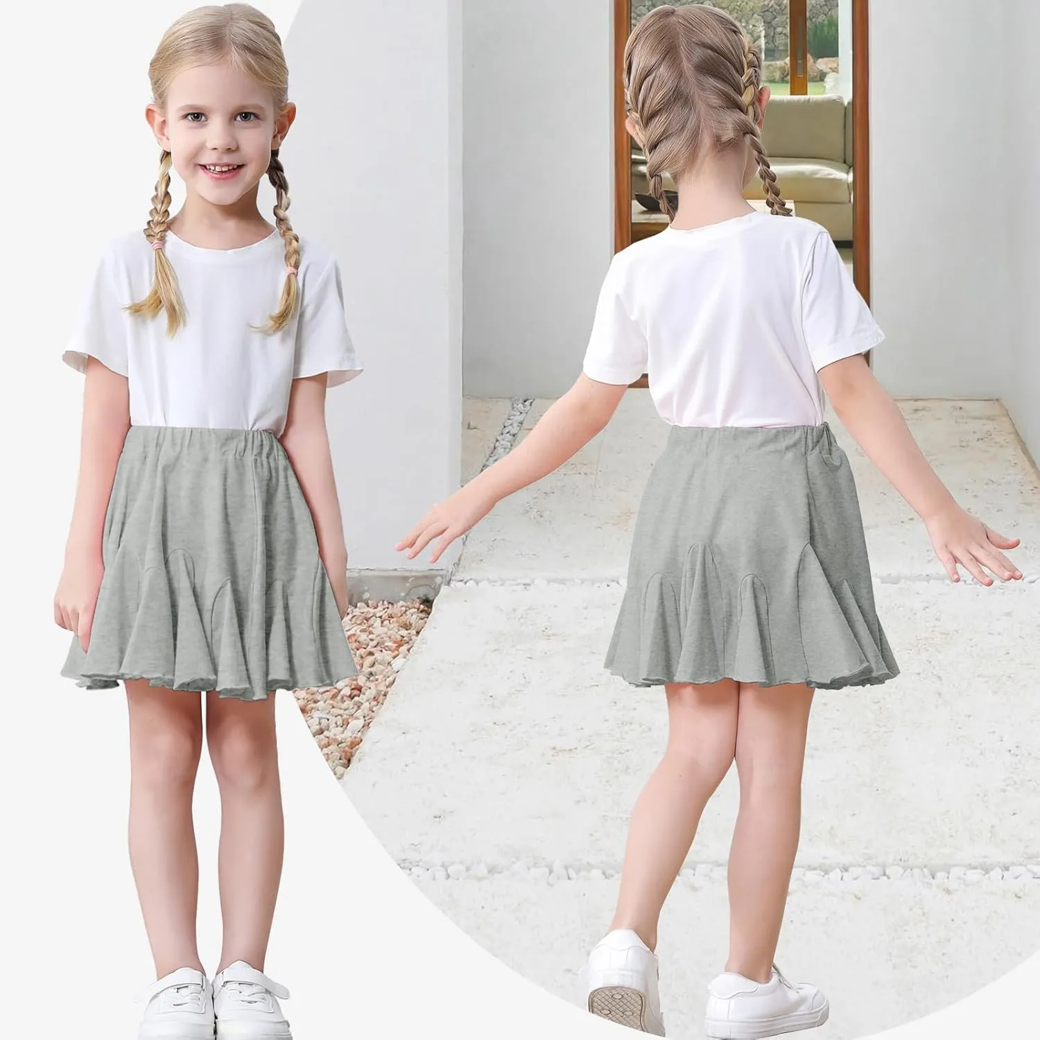 Toddler Baby Girls Skirts Skorts Elastic Little Girls Pleated Skirts Casual Flowy Ruffles Flared for Toddler