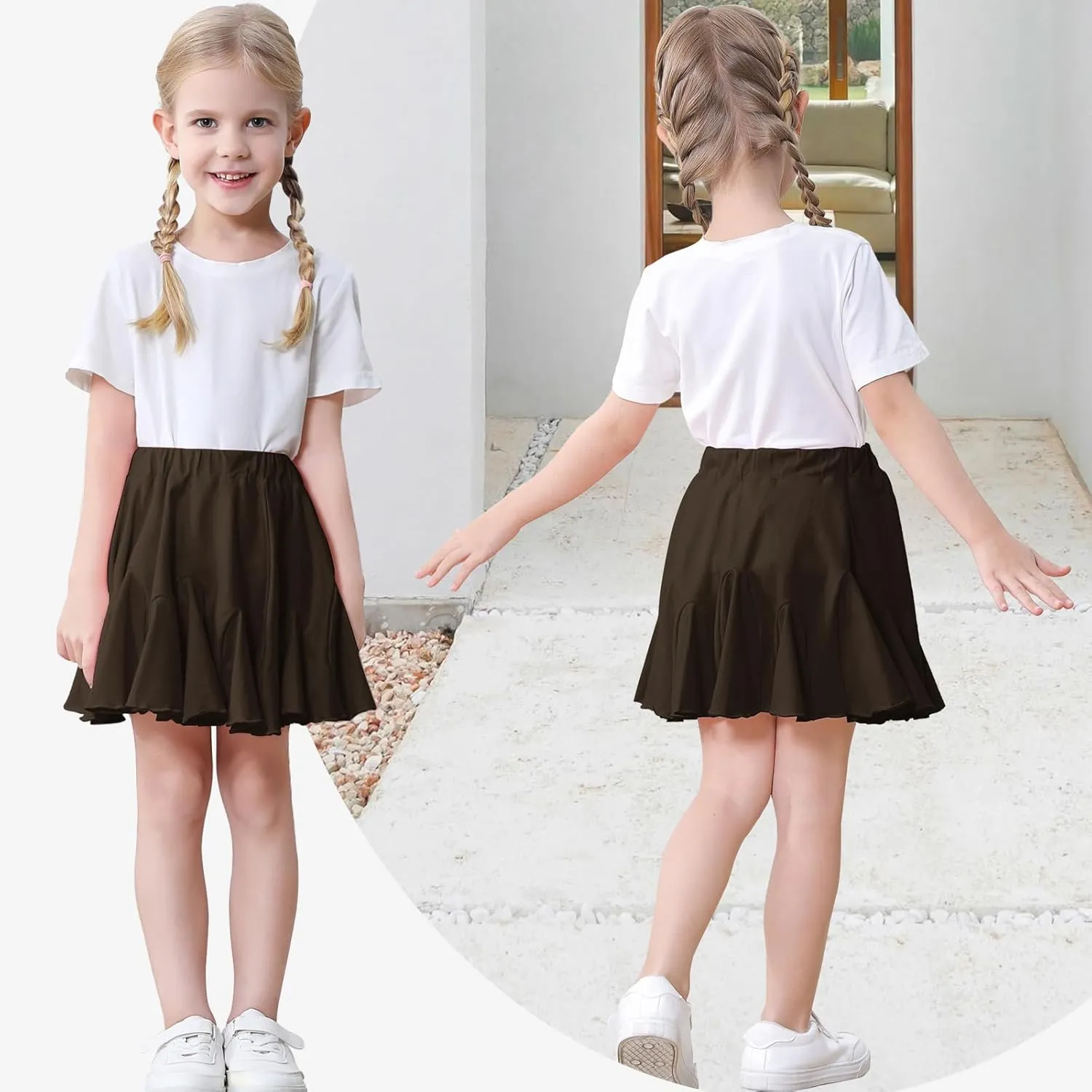 Toddler Baby Girls Skirts Skorts Elastic Little Girls Pleated Skirts Casual Flowy Ruffles Flared for Toddler