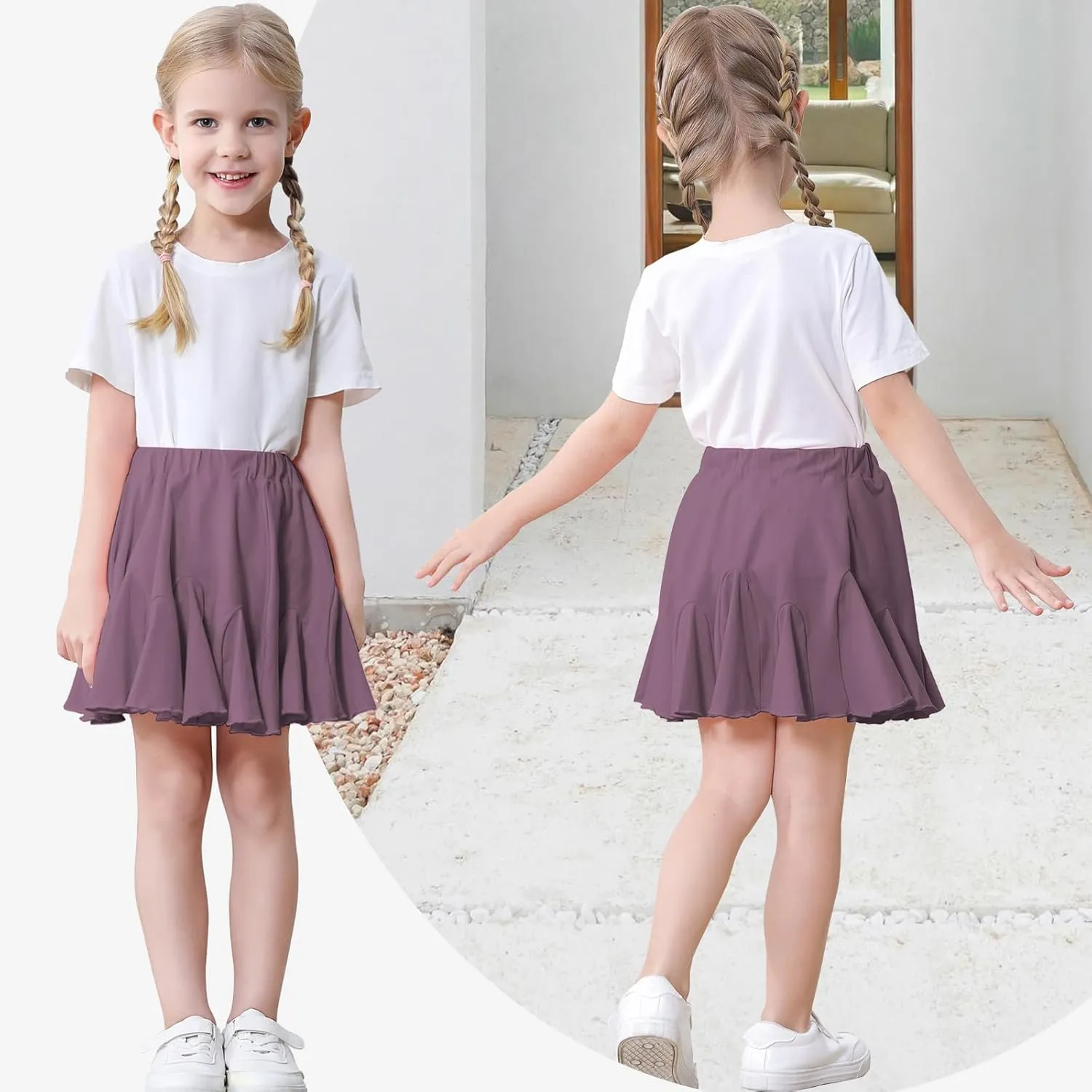 Toddler Baby Girls Skirts Skorts Elastic Little Girls Pleated Skirts Casual Flowy Ruffles Flared for Toddler