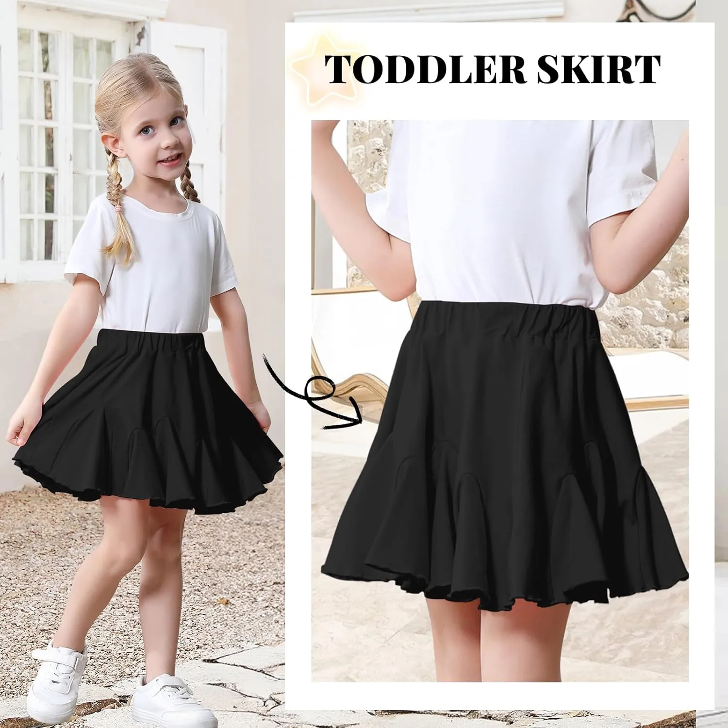 Toddler Baby Girls Skirts Skorts Elastic Little Girls Pleated Skirts Casual Flowy Ruffles Flared for Toddler