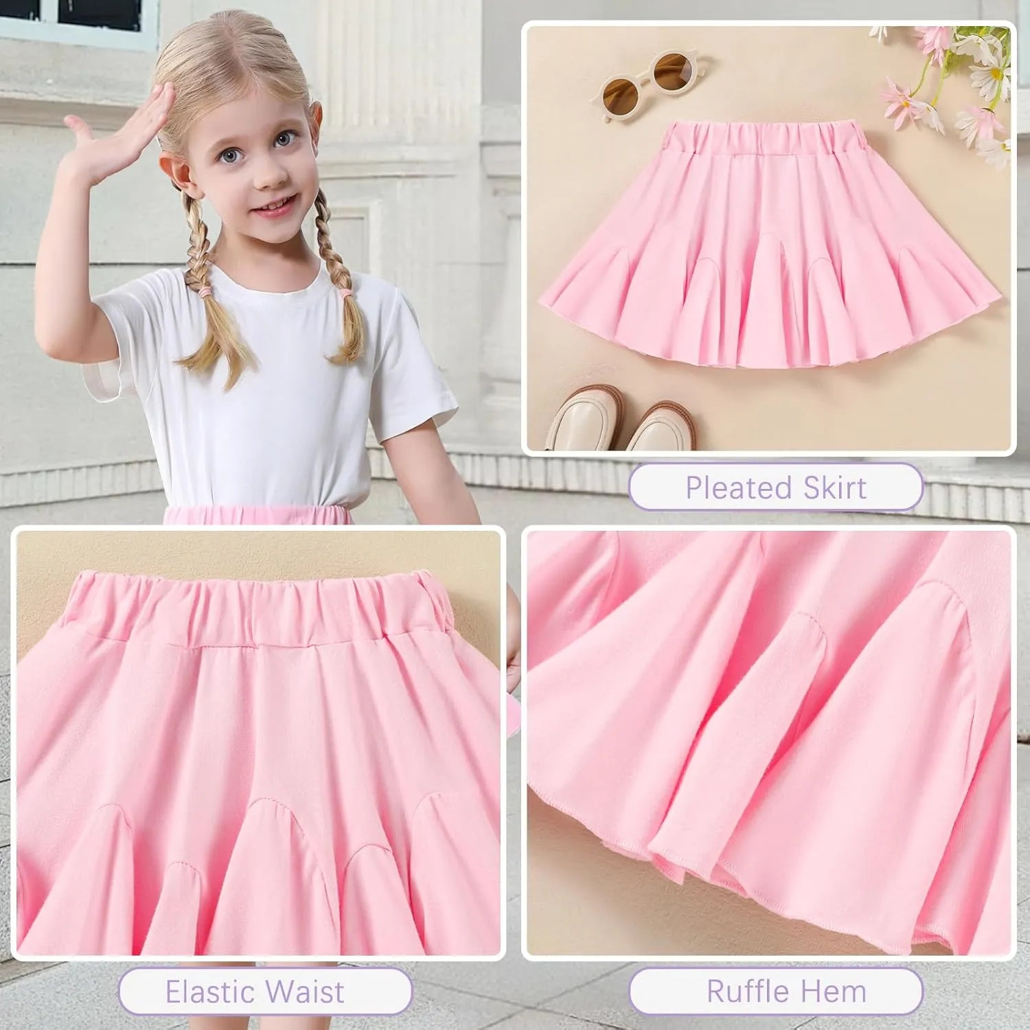 Toddler Baby Girls Skirts Skorts Elastic Little Girls Pleated Skirts Casual Flowy Ruffles Flared for Toddler
