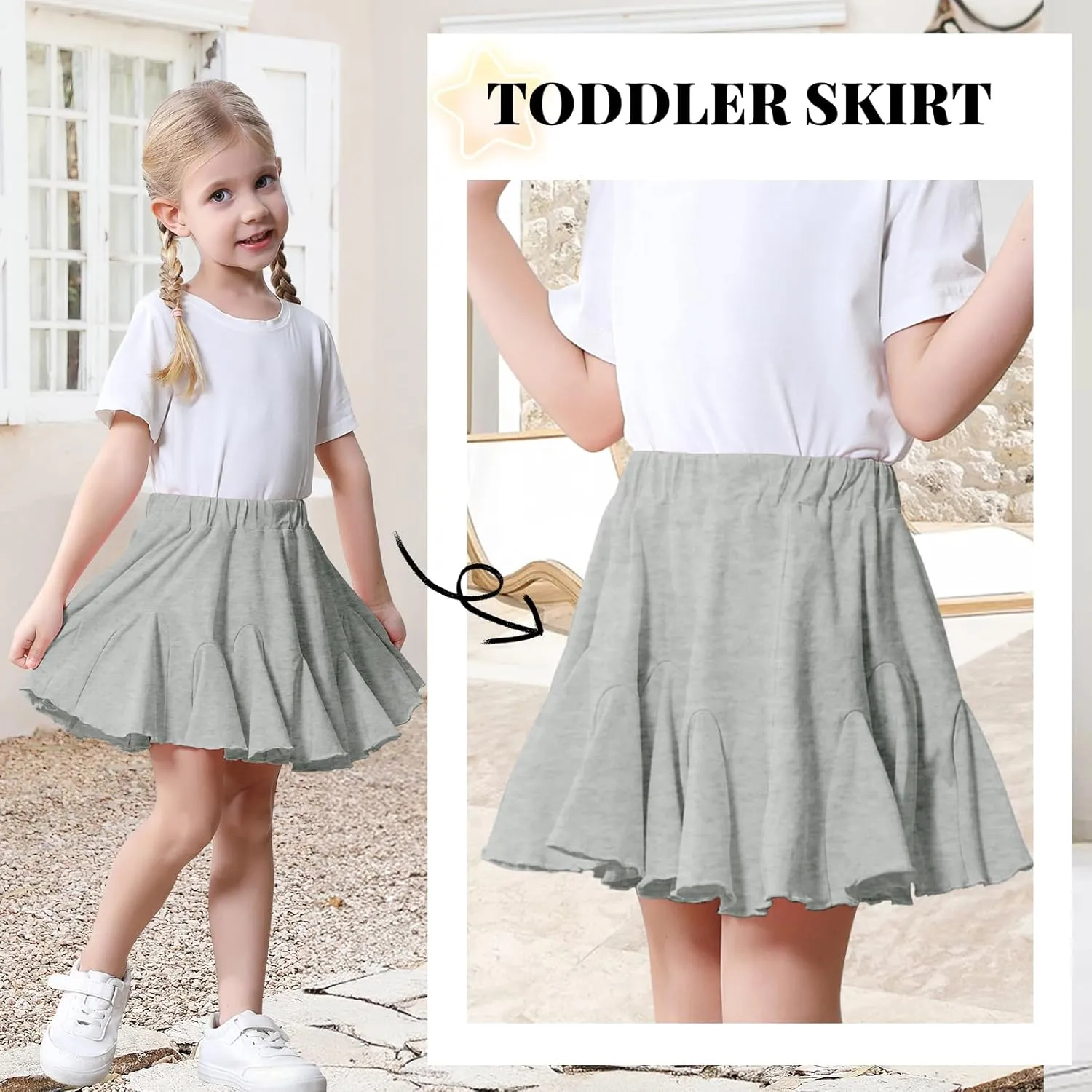 Toddler Baby Girls Skirts Skorts Elastic Little Girls Pleated Skirts Casual Flowy Ruffles Flared for Toddler