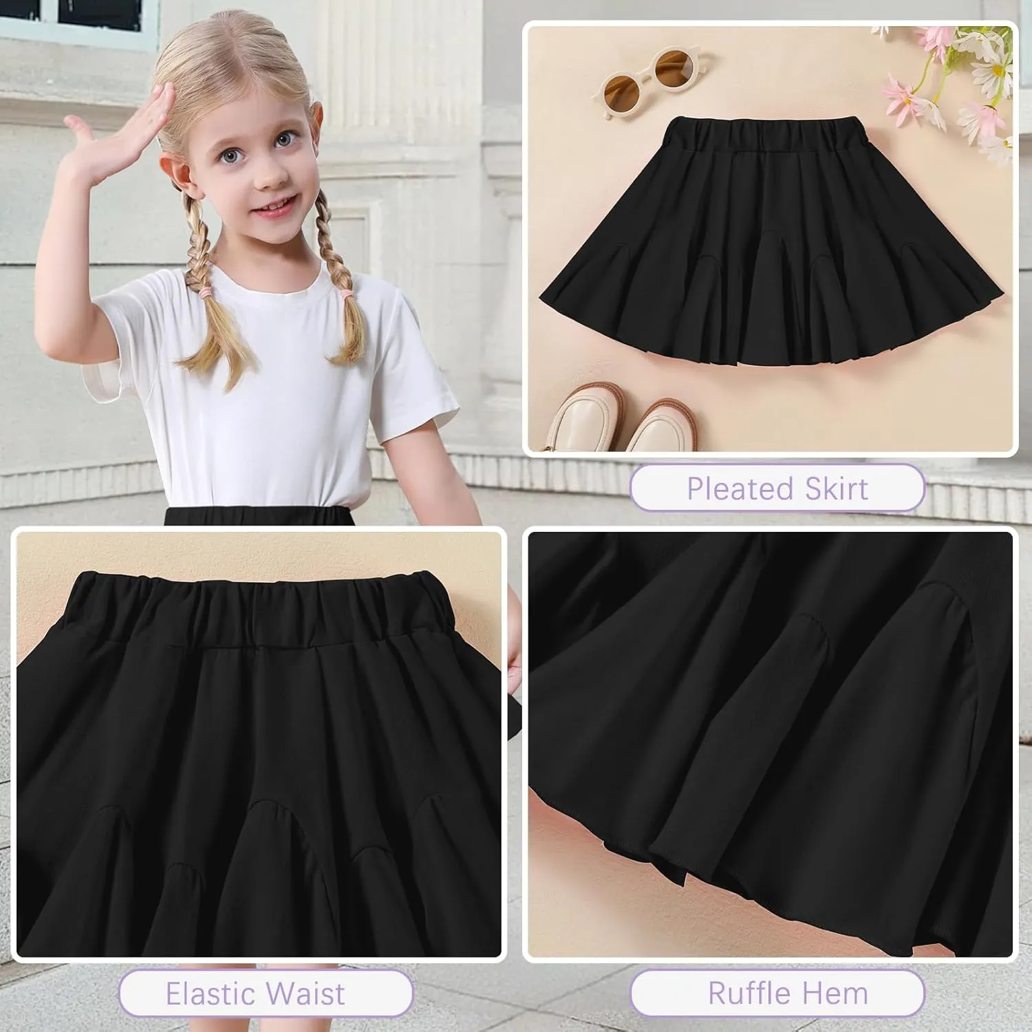 Toddler Baby Girls Skirts Skorts Elastic Little Girls Pleated Skirts Casual Flowy Ruffles Flared for Toddler