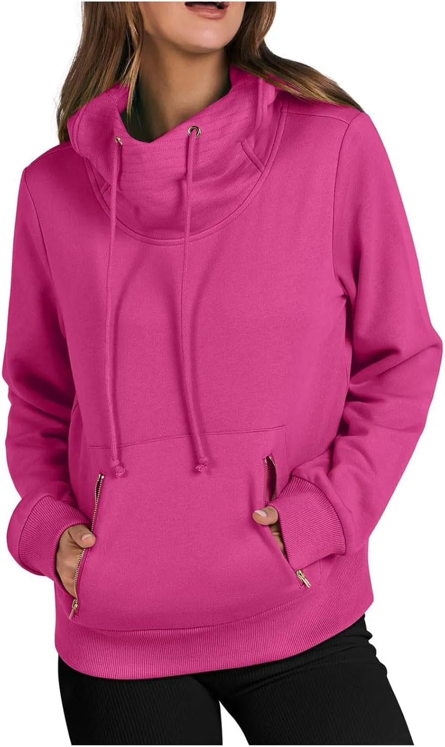 Top Coat for Women Long Sleeve Sweatshirts High Neck Hoodies Plain Daily Basic Tees Fall Dressy Casual Shirts