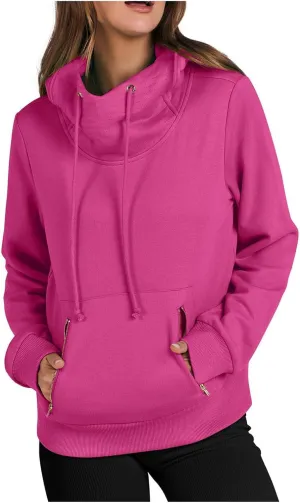 Top Coat for Women Long Sleeve Sweatshirts High Neck Hoodies Plain Daily Basic Tees Fall Dressy Casual Shirts