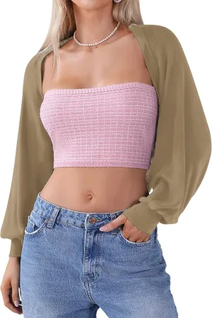 Totatuit Women's Y2K Bolero Shrugs Long Batwing Sleeve Knit Cropped Cardigan Drop Shoulder Cardigan with Back Slit