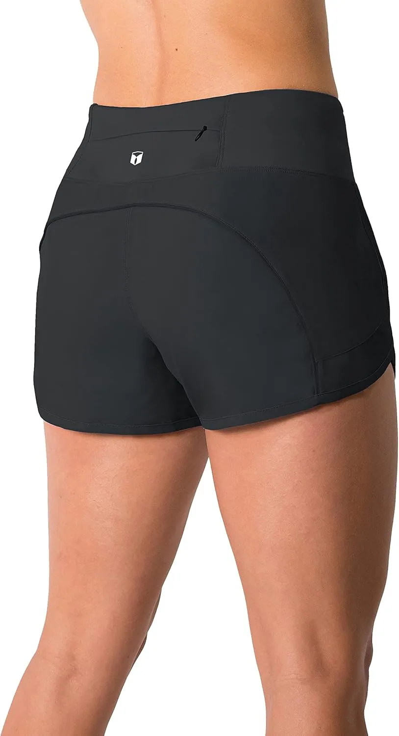 Tough Mode Womens 3" Lightweight Running WOD Volleyball Shorts Workout Mesh Liner Zip Pocket