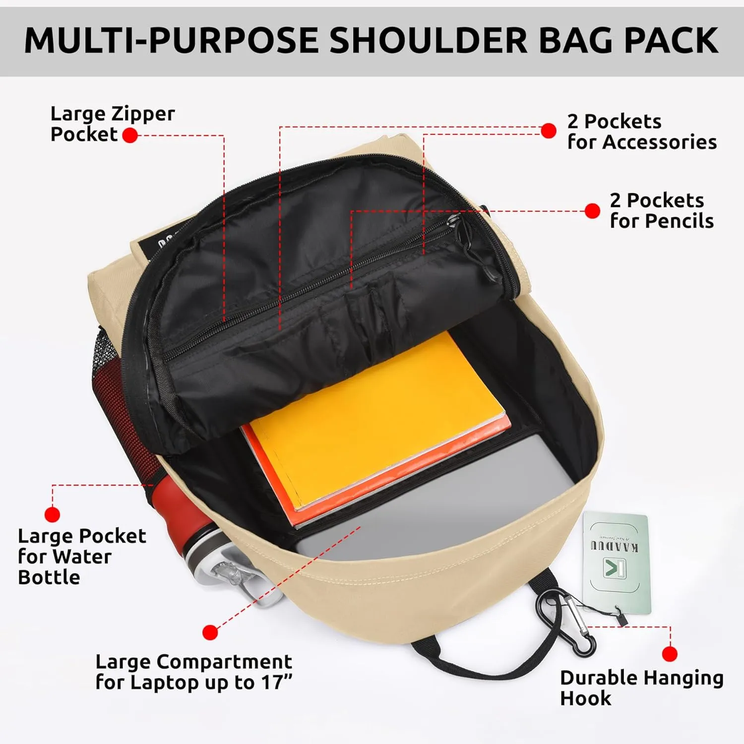 TRAVEL BACKPACK LIGHTWEIGHT CASUAL DAYPACK GYM BACKPACK LAPTOP BACKPACK SPORT BACKPACK RUCKSACK CAMPING BACKPACK 16.5 (Baige)